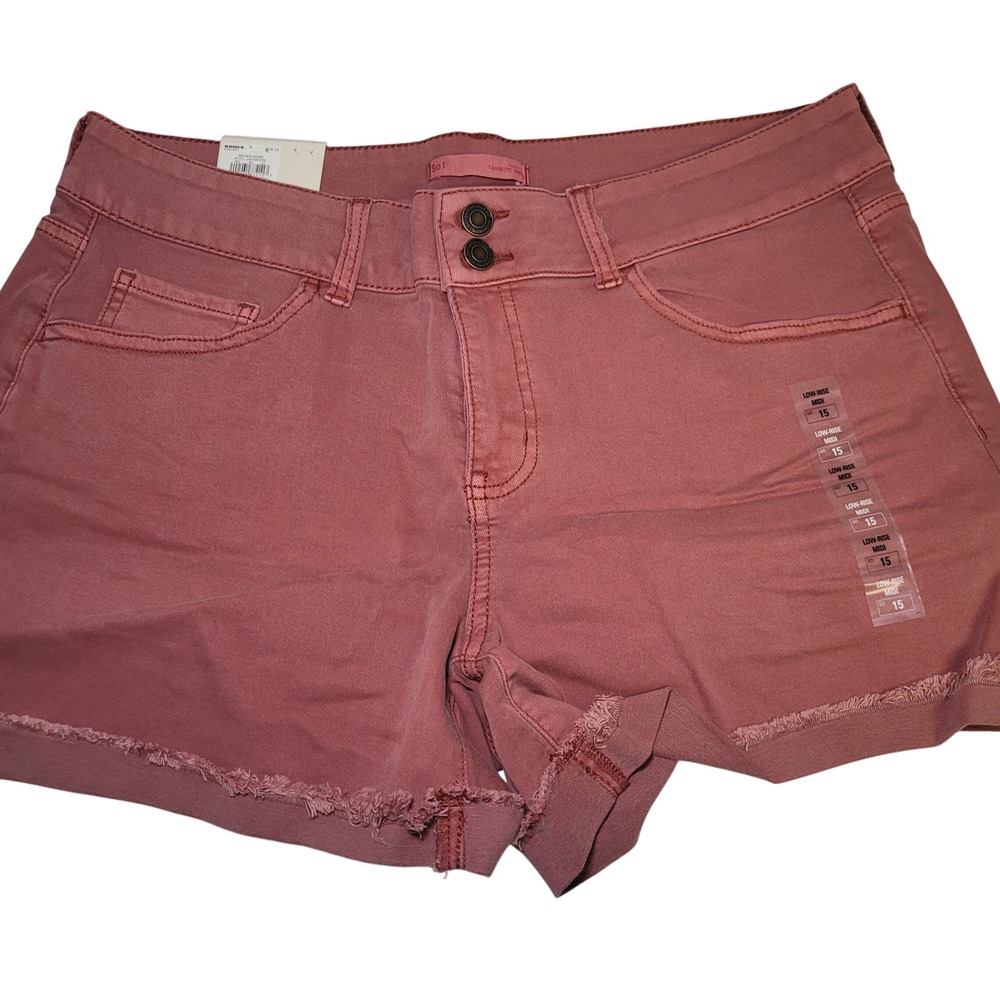 SO Favorite Midi Low Rise Fray‎ Cuff Twill Shorts Juniors 15 New Warm